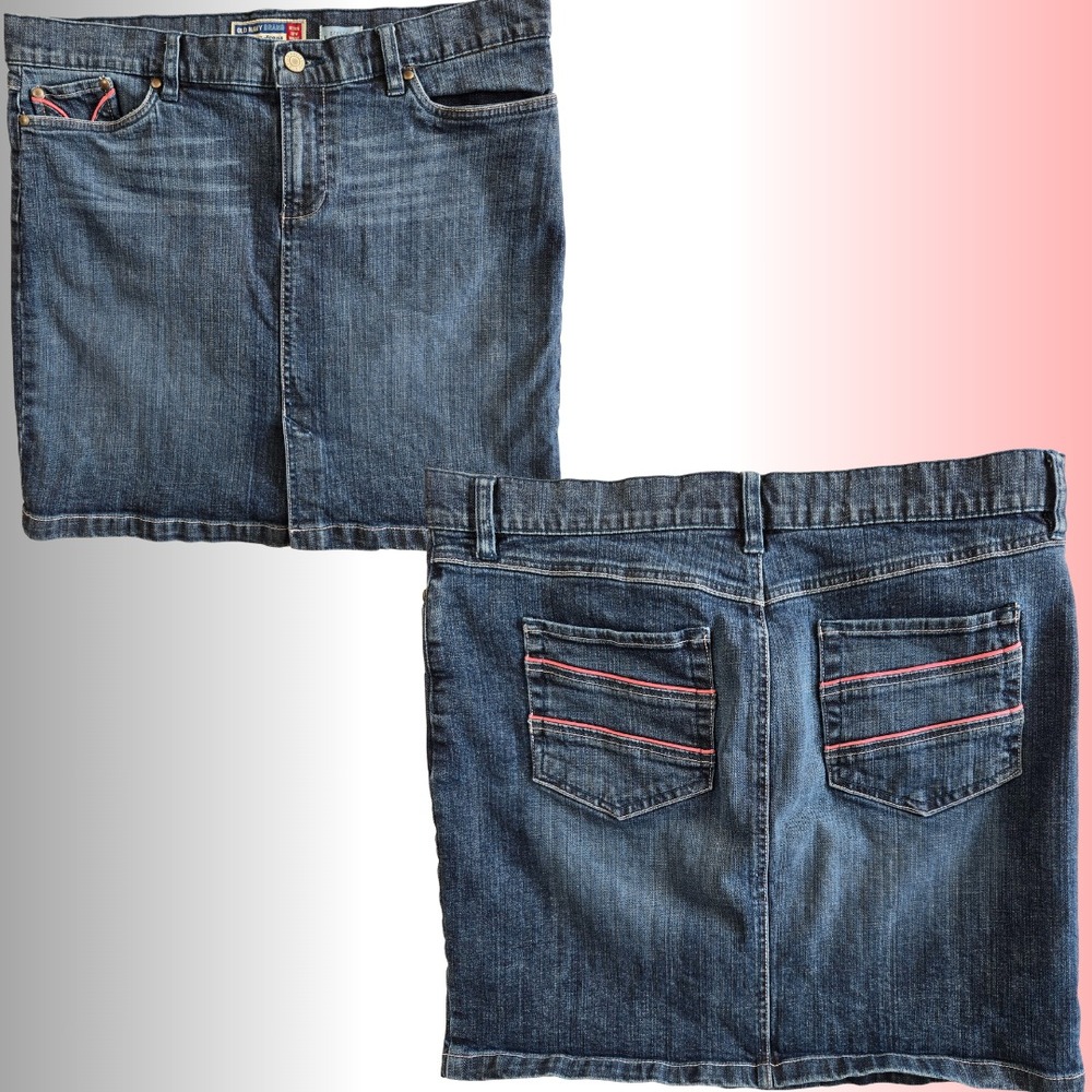 Y2K OLD NAVY Denim Skirt Sz 10 Ultra‎ Low Waist Pink Accent Casual Retro Vintage